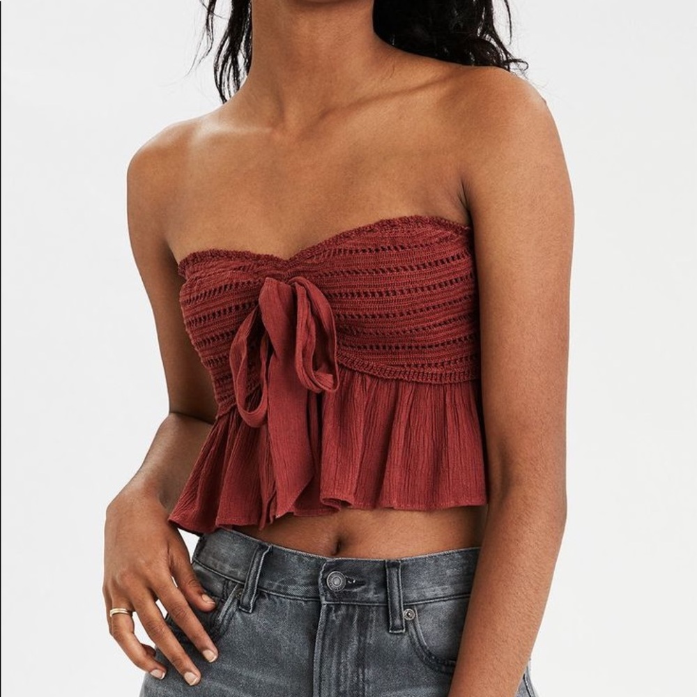 American Eagle Crochet Tie Front Tube Top
